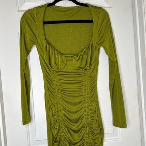 Green Long Sleeve Drawstring Ruched Dress Sz M